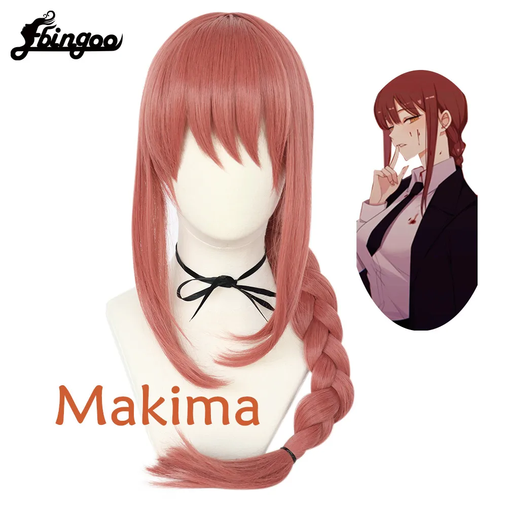 Wigs Red Braided Synthetic-Hair Role-Play Chainsaw Man Halloween Ebingoo Long Heat-Resistant