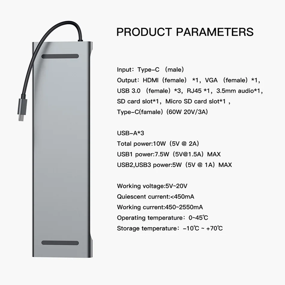 USB C концентратор Тип C на HDMI VGA RJ45 мульти Порты USB 3,0 USB3.0 Тип-C сплиттер 10-в-1 для Macbook Pro/Air USB-C концентратор адаптер питания