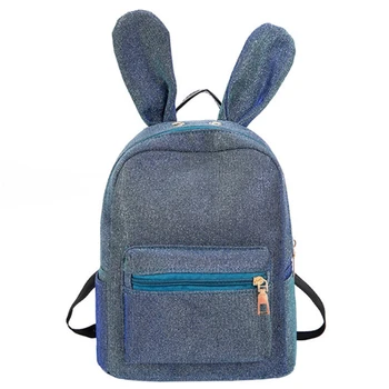 

New Sequins Female Cute Rabbit Ears Backpack Shoulder Bag Student Travel Shoulder Bag Blue