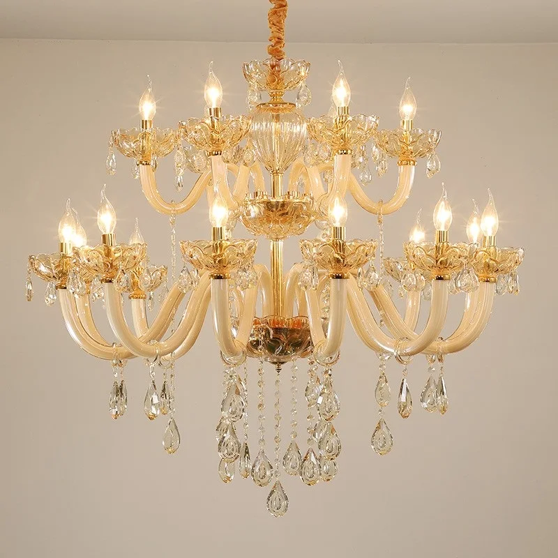 

European Style Living Room Crystal Chandelier Luxury Atmosphere Hotel Duplex Staircase Candle Light Creative Bedroom LED Fixture
