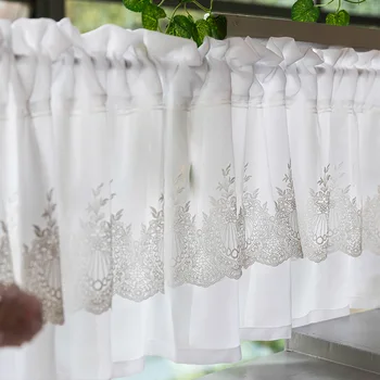

Pastoral Short Curtain White Kitchen Curtains With Emboridery Plants Half Simple Drape Decorative Valance Window Luxury Curtain
