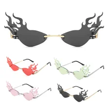 Модные огненные волнистые солнечные очки с пламенем, женские и мужские солнцезащитные очки без оправы, роскошные трендовые вечерние солнцезащитные очки с широкой стороной, уличная одежда