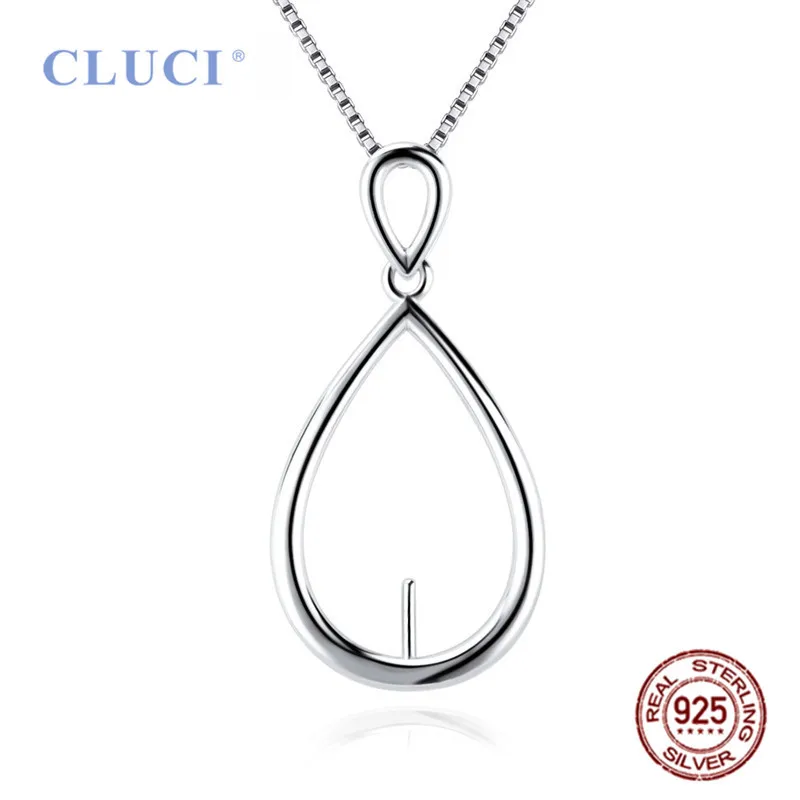 CLUCI Authentic 925 Pearl Pendant Mounting for Women Sterling Silver Oval Shaped Simple Charms Pendant Setting SP424SB