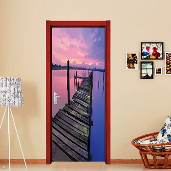 

Purple Rose Sea Door Sticker Removable Home Decoration Wall Stickers Home Decor Living Room Wall Door Renovation Drop Shipping