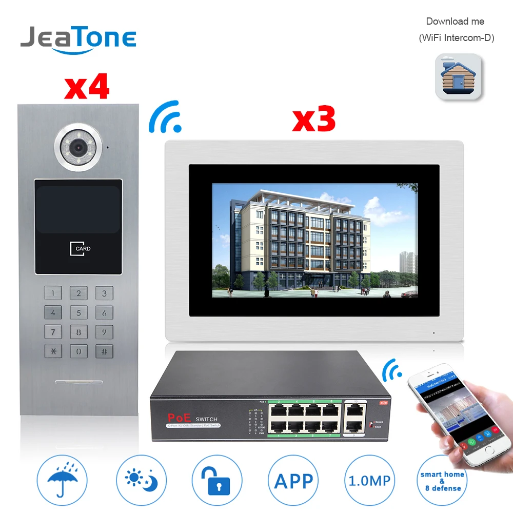 7'' Touch Screen WIFI IP Video Door Phone Intercom +POE Switch 3 Floors Building Access Control System Support Password/IC Card 7'' Touch Screen WIFI IP Video Door Phone Intercom +POE Switch 3 Floors Building Access Control System Support Password/IC Card