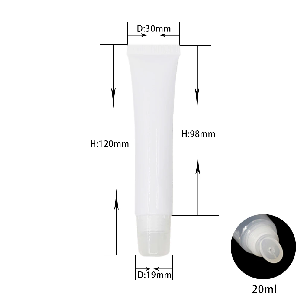 20ml White/Clear Squeeze Lip Gloss Tube with Clear/Gold/White Cap