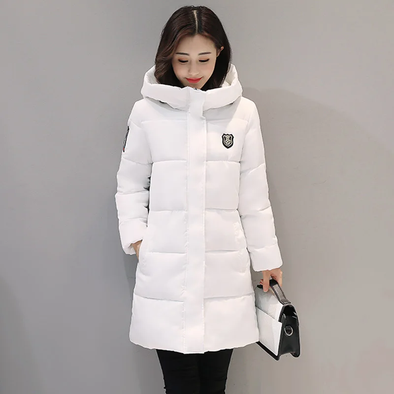 Зимние женские куртки, зимние длинные теплые толстые хлопковые стеганые пуховые парки с капюшоном, женская верхняя зимняя одежда, пальто - Цвет: Белый