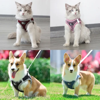 

Cat Dog Vest Harness Air-Mesh Breathable Reflective Dog Harness And Leash No-Pull Step-in Harness Padded Vest Small Medium Dogs