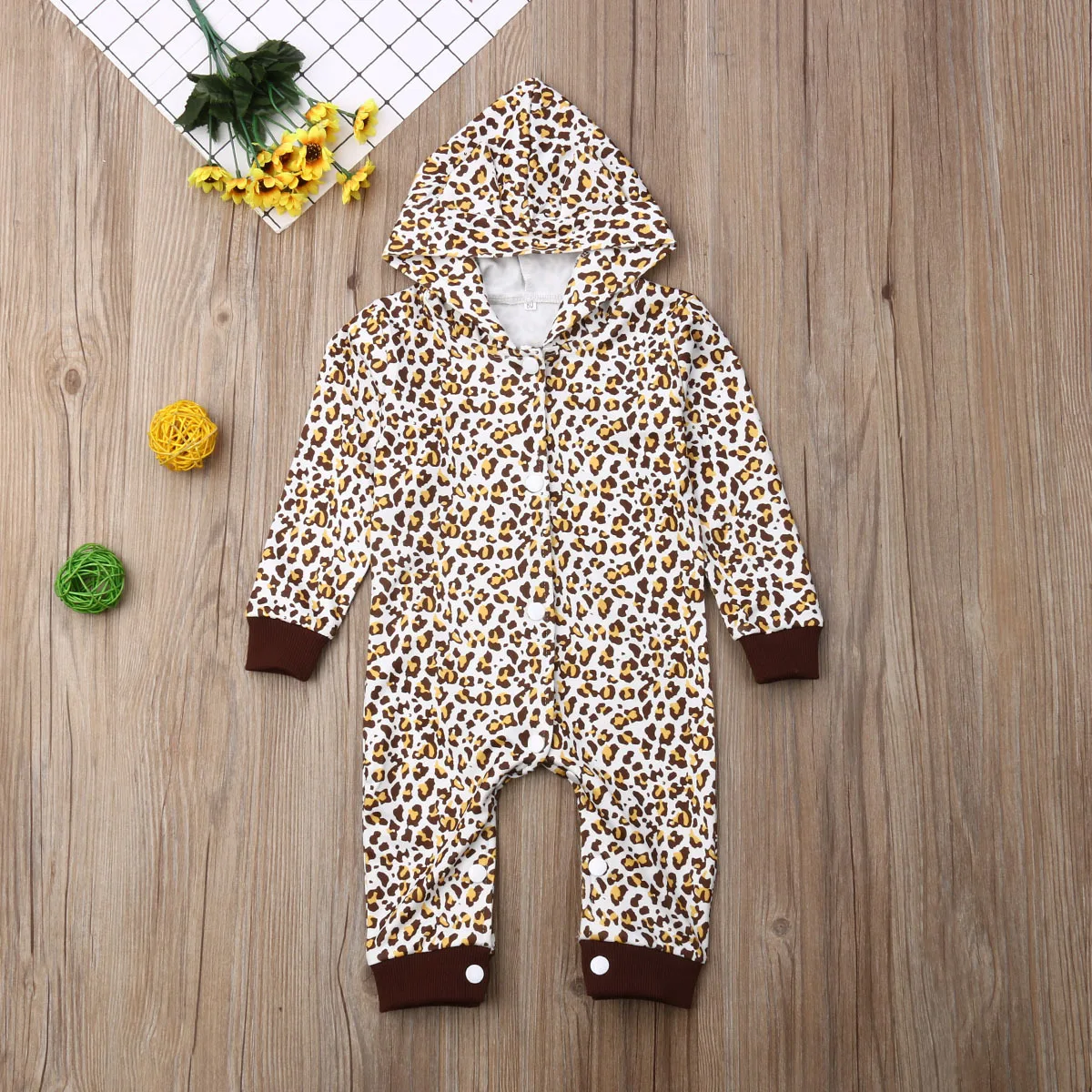

INS Hot Selling 2019 Autumn New Style Long Sleeve Hooded BABY'S Romper Childrenswear Leopord Pattern Baby Jump Suit