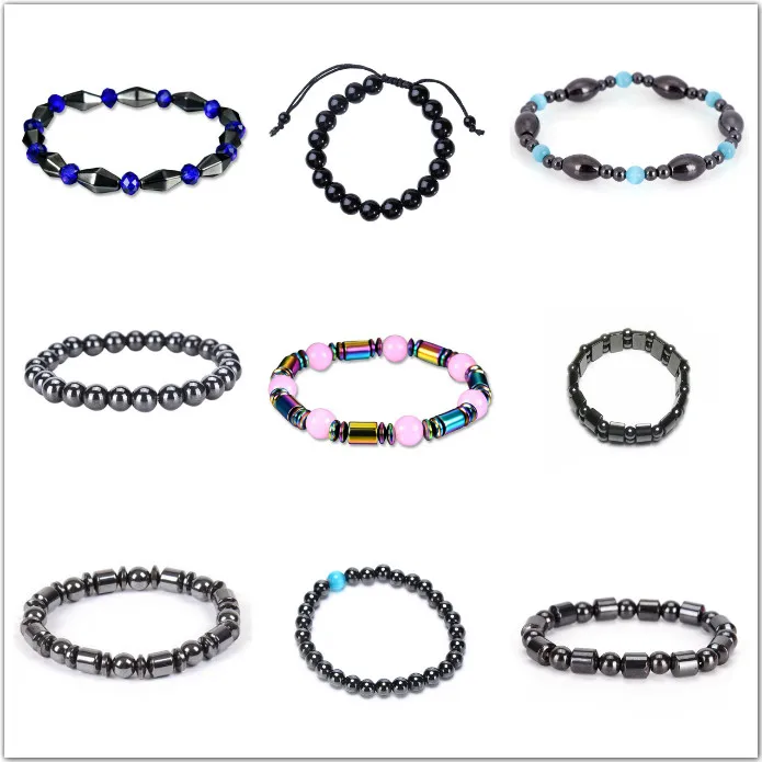 1Pc Fashion Slimming Weight Loss Health Care Adjustable Luxury Bracelet Round Black Stone Magnetic Therapy Bracelet 10 Style