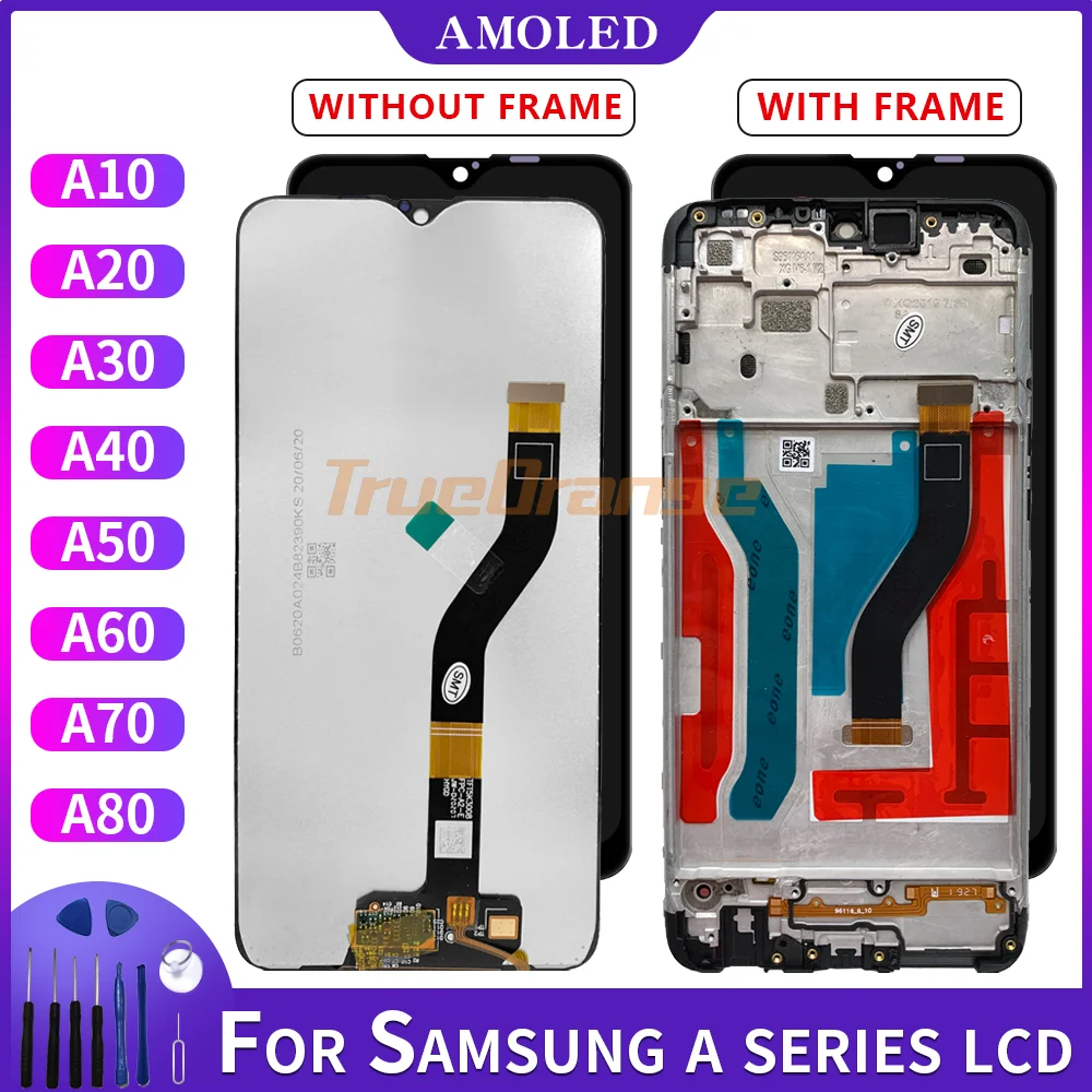 Сенсорный ЖК дисплей AMOLED для Samsung Galaxy A10/A30/A40/A50/A60/A10E/A20E/A90/A10s/A20s/A30s с рамкой в сборе