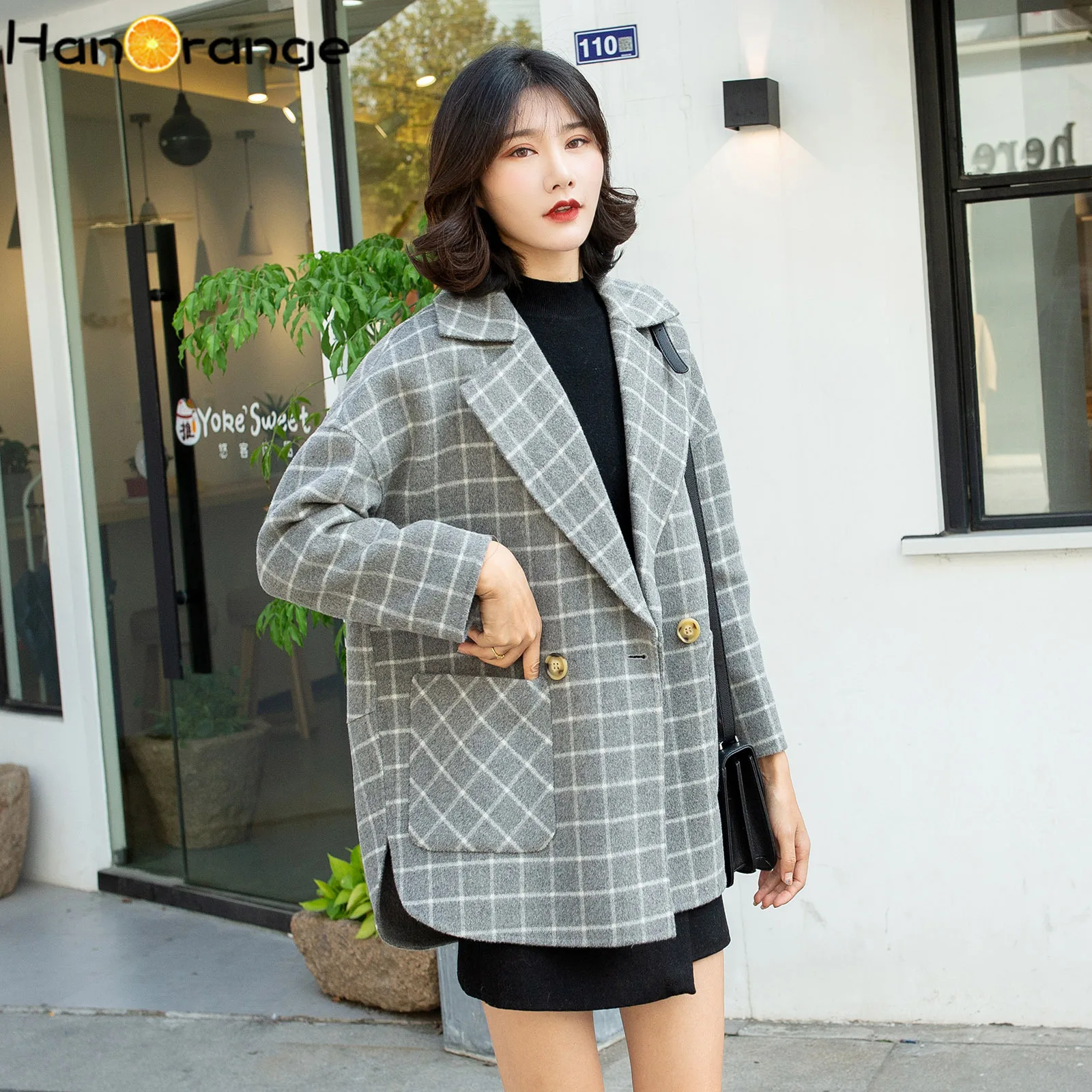 

Plaid Woolen Coat Women's Autumn Winter High-End Double-Faced 100% Wool Outwear
