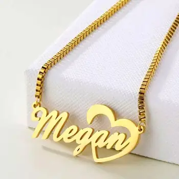 

Personalized Nameplate Necklace Heart Design Custom Name Necklaces For Women Box Chain Stainless Steel Customized Necklaces