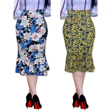 Юбка средней длины с принтом, новые модные юбки для девушек, высокая талия, тянущаяся юбка рыбий хвост, Женская юбка