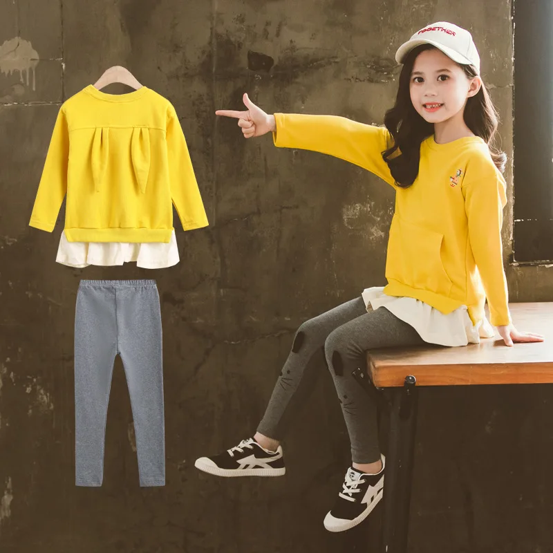 

Girls Clothing Set Long Sleeve Wild Color Matching Sweatshirt +Pant Two Pieces Back To School Outfits Fashion 10 12 Year Clothes