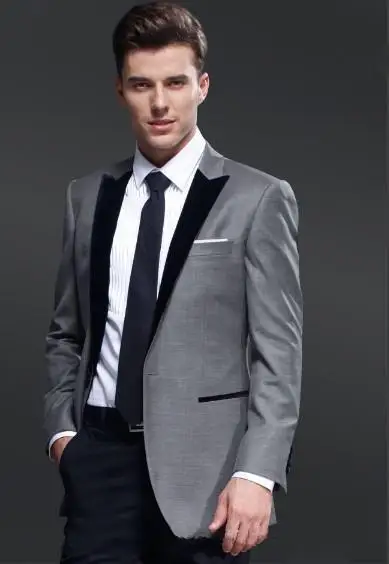 Custom Made Black Lapel Grey Jacket 