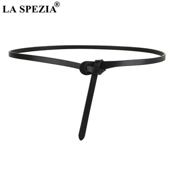 

LA SPEZIA Black Knot Women Belt Cowskin Leather Thin Ladies Belt for Dress Quality Second Layer Cow Skin Strap Female Waist Belt