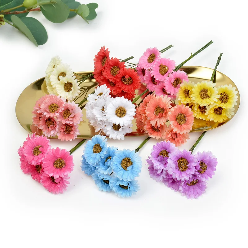 

6pcs 10cm Artificial Flowers Silk Gerbera Bride Wedding Bouquet Home Garden Decoration DIY Party Scrapbooking Fake Flowers