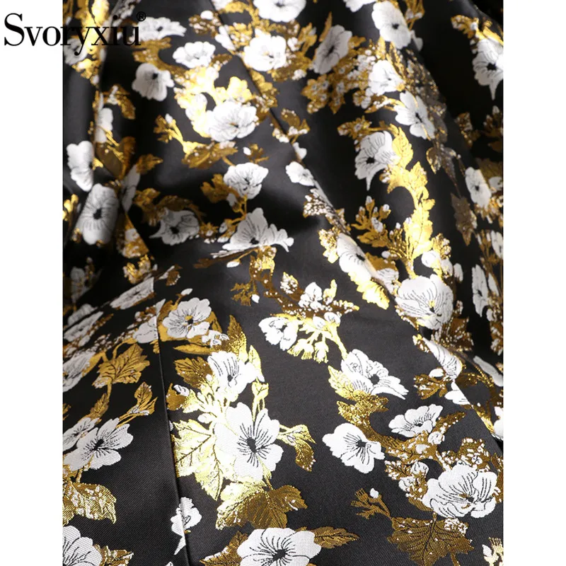 Svoryxiu роскошное подиумное зимнее пальто, комплект из двух предметов, женское винтажное жаккардовое пальто с золотой линией и цветочным принтом+ платье на бретелях, верхняя одежда, костюмы
