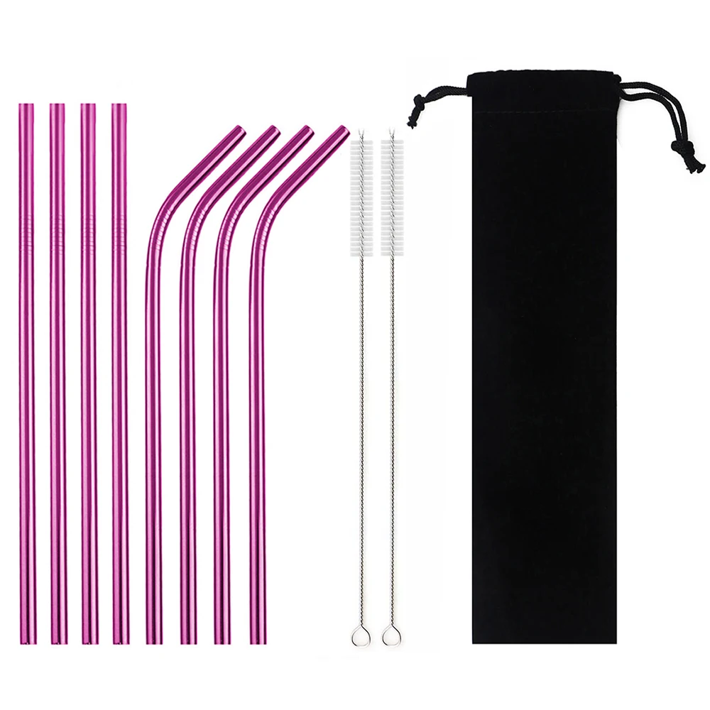 Premium Colorful Stainless Steel Straw Set with Cleaning Brush and Carry Bag