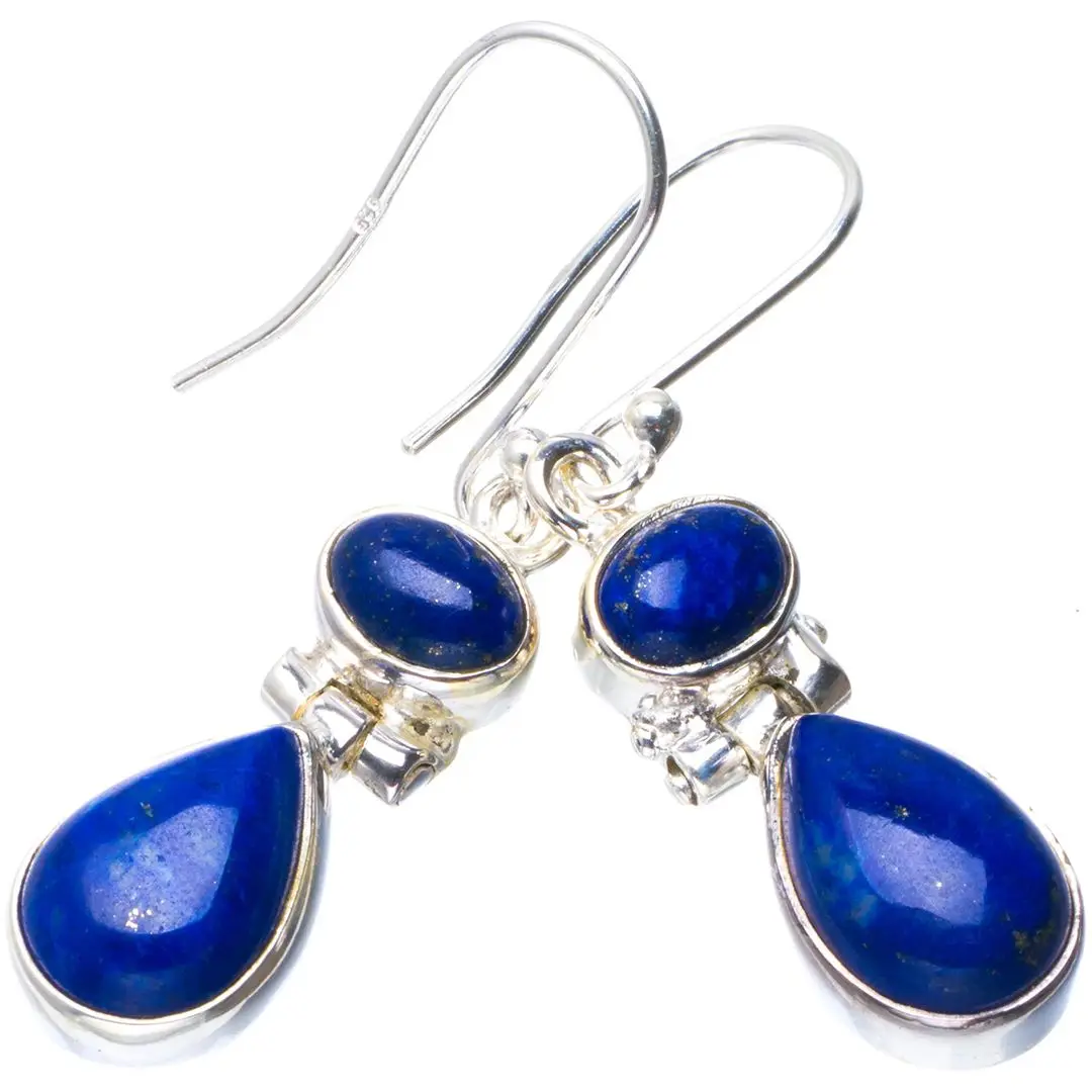Natural Lapis Lazuli Handmade Unique 925 Sterling Silver Earrings 1.5" B2085