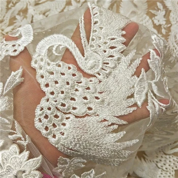 

Ivory White Crane Bird Wedding Dress Lace Fabric Bridal Wedding DIY Material RS2488