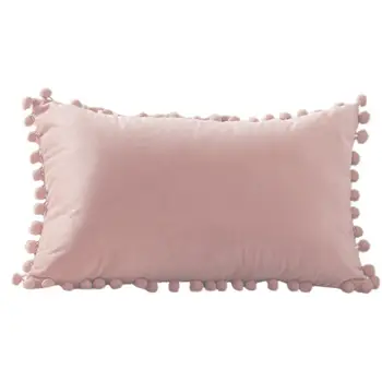

Velvet Waist Throw Pillow Cover with Pompom Solid Color Decorative Cushion Case 57BB
