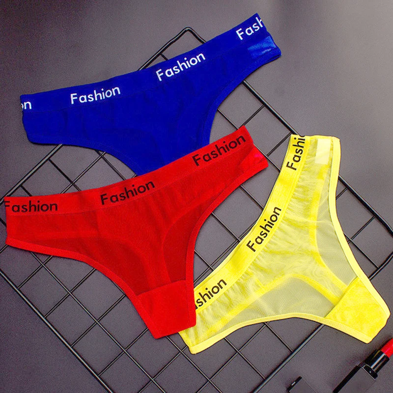 Women's Underpants Fashion Letter Print Mesh Transparent Nylon Panties Seamless Lingerie Low Waist Underwear Sexy Briefs Thongs |