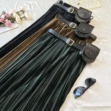 Женская бархатная модная плиссированная юбка с высокой талией, повседневные осенне-зимние юбки с ремнем