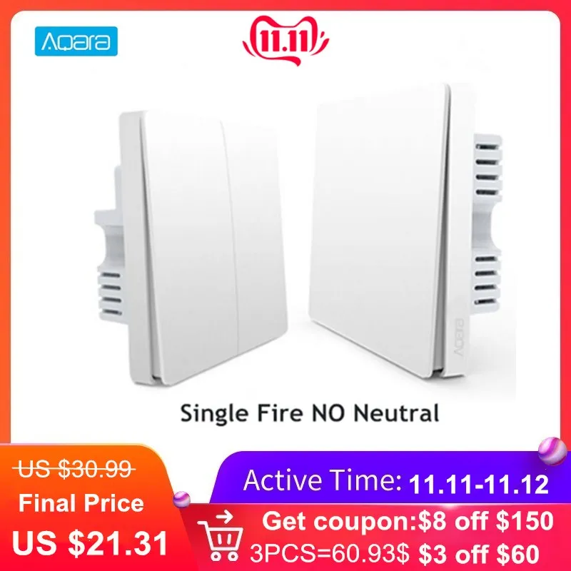 

Aqara Smart Wall Light Switch Single Fire Line Version ZigBee WiFi Wireless Connection APP Remote Control