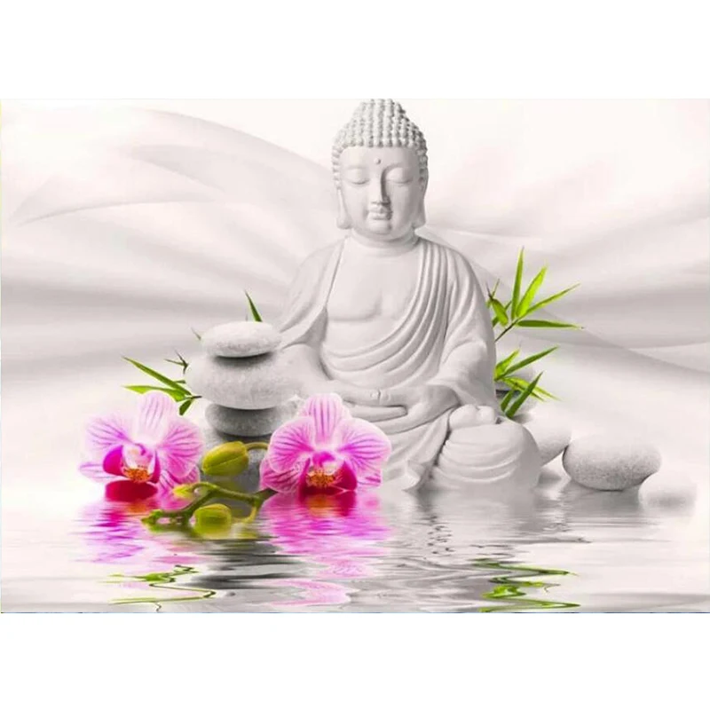Полная квадратная/круглая Алмазная вышивка Орхидея Будда stone zen 5D алмазная Стразы