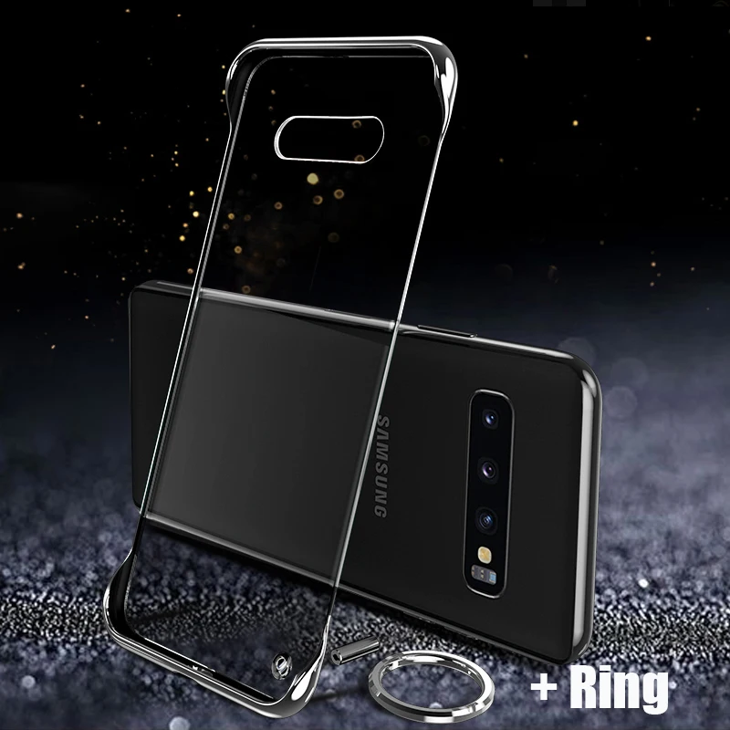 Прозрачный чехол с покрытием для samsung Galaxy S10 Note 10+ Plus A10 A30 A20 A70 A50 A505 Безрамное покрытие из поликарбоната кольцо на палец - Цвет: ZSilver