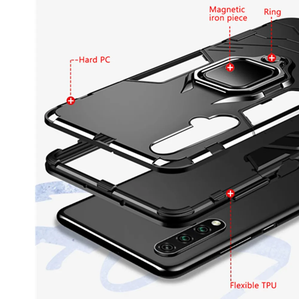 Huawei P Smart Case with Ring Stand - Bumper Silicone + PC Cover