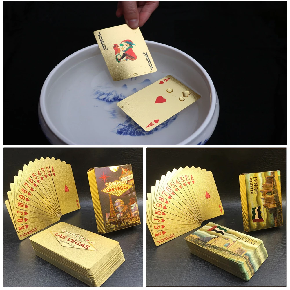 Plastic Playing Cards New Colorful Gold Poker Dubai Scenery Golden Playing Cards Waterproof PET/PVC Plastic Poker Tourism Souvenir