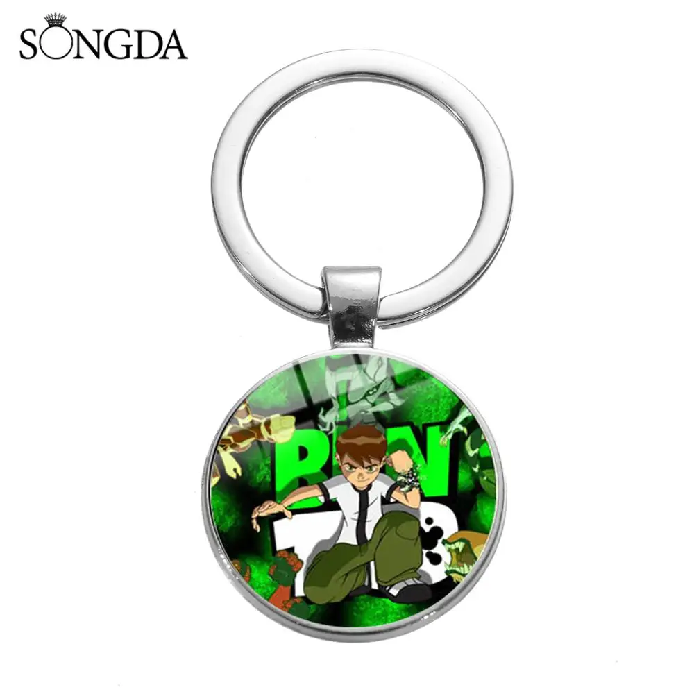 

SONGDA Cartoon BEN 10 Anime Keychain 10 Style Photo Glass Cabochon Metal Pendant Key Chain School Bag Pendant Decoration Kids Jewelry