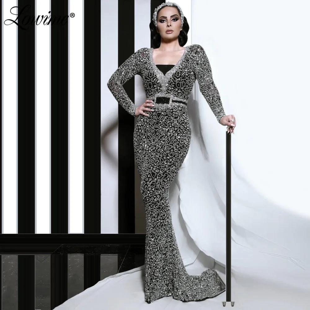 

Glitter V Neck Evening Gown Sparkly Fabric Mermaid Elegant Party Dress Custom Arabic Dubai Women Prom Dresses 2020 Abendkleider