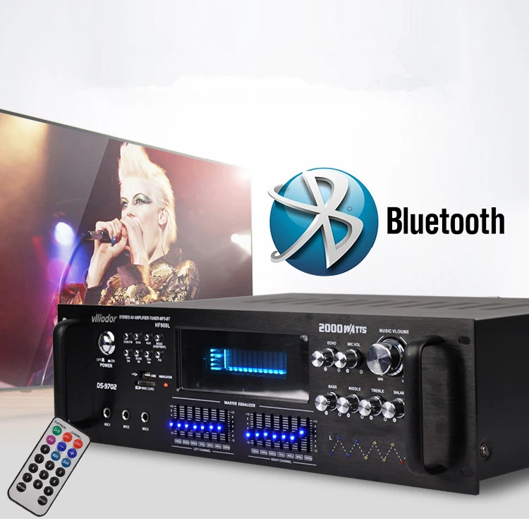 С equ alizer HF908L высокой мощности Bluetooth KTV усилитель 210 Вт+ 210 Вт/караоке ОК звук пение/с пультом дистанционного управления
