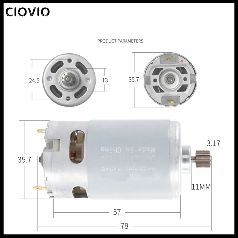 CIOVIO 2 шт. RS550 Металл 12 В 19500 об/мин двигатель постоянного тока с одной скоростью 9 зубцов и высокий крутящий момент коробка передач для электрической дрели/отвертки