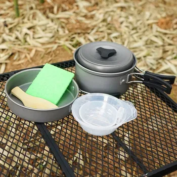 

8pcs/set Outdoor Camping Pot Kits Portable Combination Picnic Pots Cookware Cooking Bowl Pan Kits for Backpacker Travel Supplies