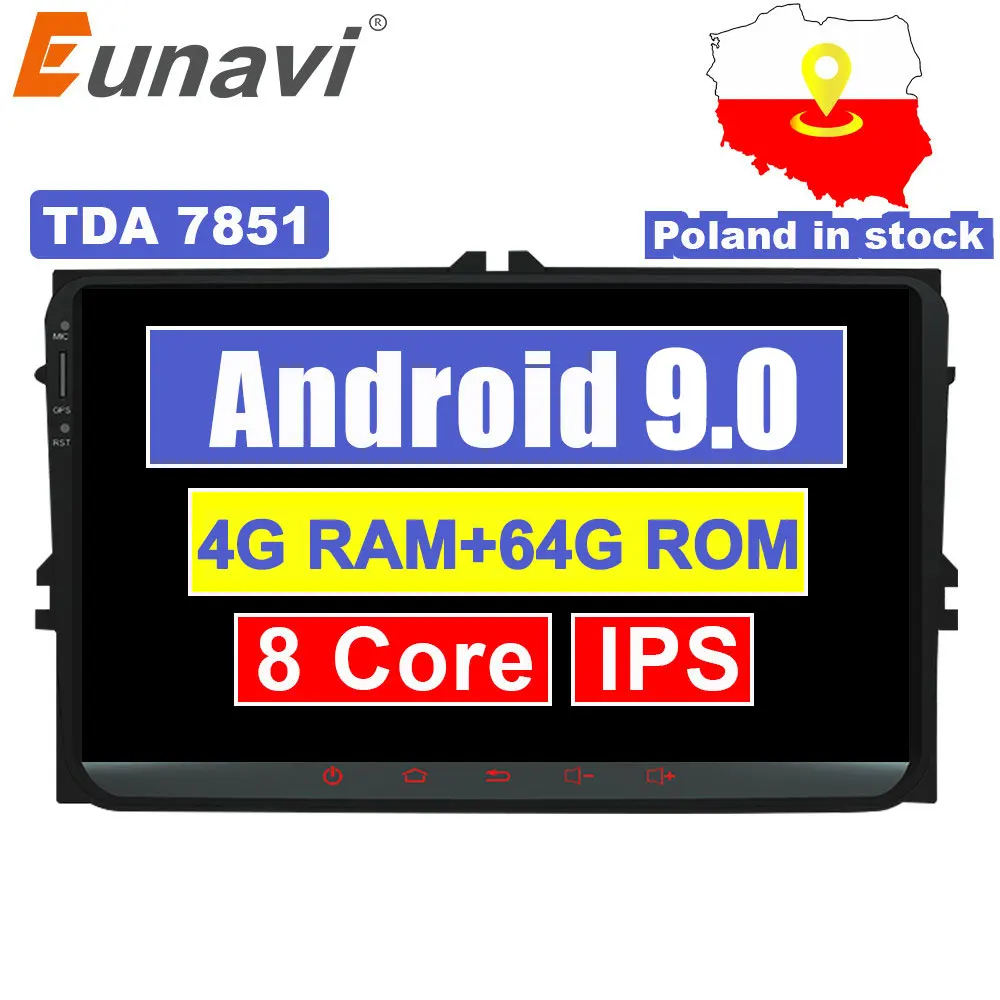  Eunavi 9'' 2 Din Android 9.0 car radio stereo player for Volkswagen VW Polo Jetta Tiguan passat b6 