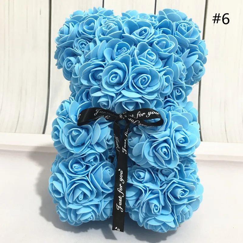blue Горячая Распродажа, подарок на день Святого Валентина, 25 см, красная роза, плюшевый мишка, цветок розы, искусственное украшение, рождественские подарки для женщин, подарок на день Святого Валентина - Цвет: blue