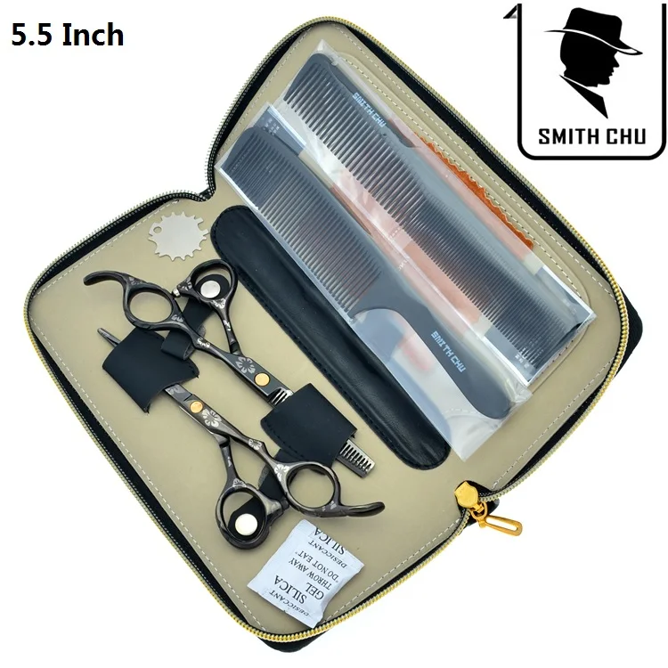 LZS0101 55 with bag Smith Chu 5," ножницы для волос для парикмахерских салонов парикмахерские резка и истончение подходящие ножницы сакура шаблон машинка для стрижки волос LZS0101 - Цвет: LZS0101 55 with bag