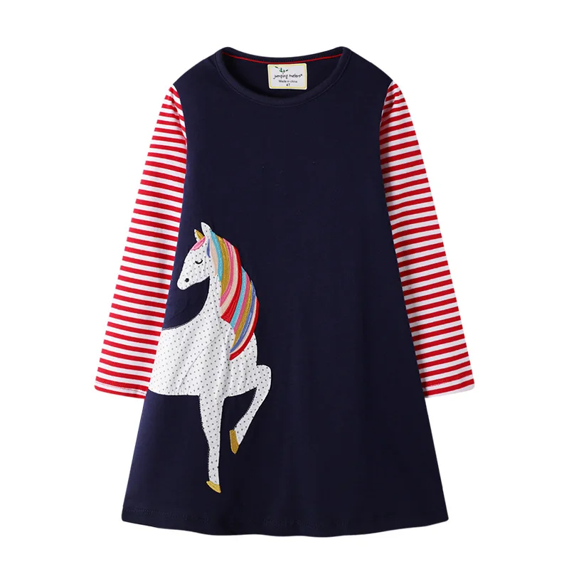 

Appliques unicorn Toddler cotton dresses girls clothing autumn baby dresses long sleeve cotton polk dot Girls kids frocks