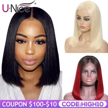 Волосы UNICE 13x4/6 короткие Синтетические волосы на кружеве парики из натуральных волос бразильский Волосы remy Боб с предварительно вырезанные кружевные парик блонд человеческие волосы