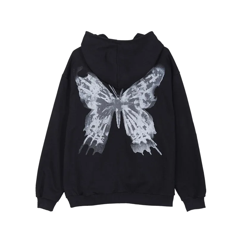Women Sweetshirts Oversized Butterfly Graphic Hoodie Grunge Top Long Sleeve Y2k Streetwear Korean Girl Clothes Female Fashion