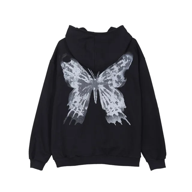 Women Sweetshirts Oversized Butterfly Graphic Hoodie Grunge Top Long Sleeve Y2k Streetwear Korean Girl Clothes Female Fashion 8