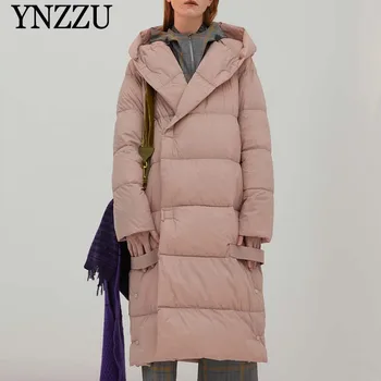 

Elegant Women Long Down jacket Loose Casual Long sleeve Female Down coats 2019 Winter 90% White duck Down coat Warm YNZZU 9O062