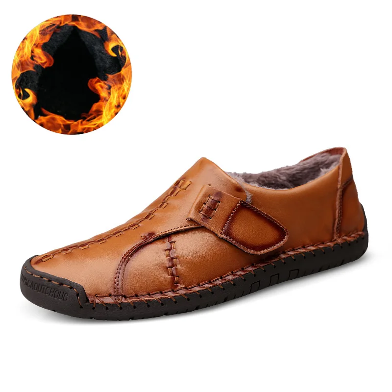 7808Mred brown Winter Men Shoes Keep Warm with Fur Snow Shoes Male Flats Walking Shoes Lightweigt Fashion Male Casual Sneakers Mens Shoes - Цвет: 7808Mred brown