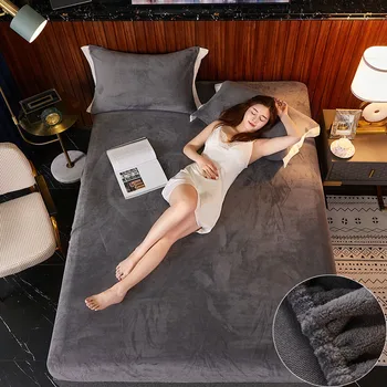 

Solid Color Flannel Bed Sheet Milk Velvet Fitted Sheet Elastic Bed Linen Mattress Cover Queen King Size Bedding Set Bedspread