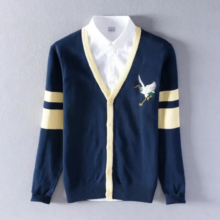 Royal Blue Pull Homme Модный корейский стиль Тонкий свитер для мужчин высокого качества из чистого хлопка с вышивкой животных Мужской трикотажный кардиган рубашка - Цвет: Royal Blue